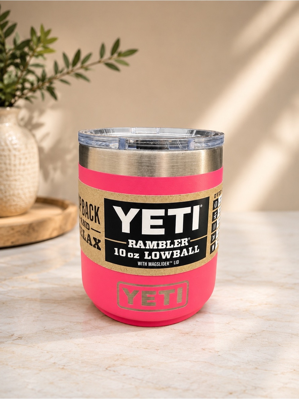 Yeti Pink Insulated Rambler Tumbler with Clear Lid